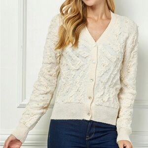 Zara Pearl Detail Long Sleeve Sweater Cardigan Size Medium